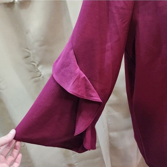 Alfani Dark Pink Ruffle Sleeve Popover Blouse Size Large Petite - Picture 4 of 10